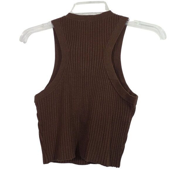 H&M Divided Ribbed Brown Sleeveless  Crew Ribbed Knit Crop Tank Top Women Size M - Picture 2 of 6